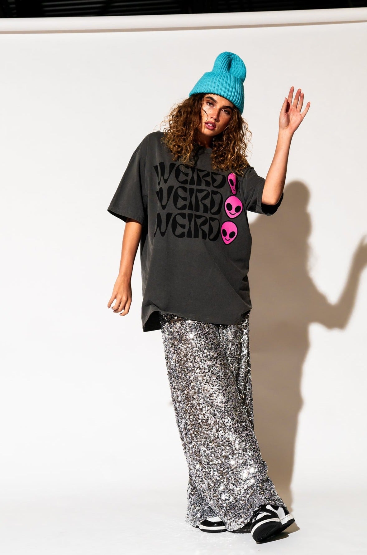 LALA ORIGINAL: Weirdo Alien Tee in Charcoal + Pink - Dressed in Lala