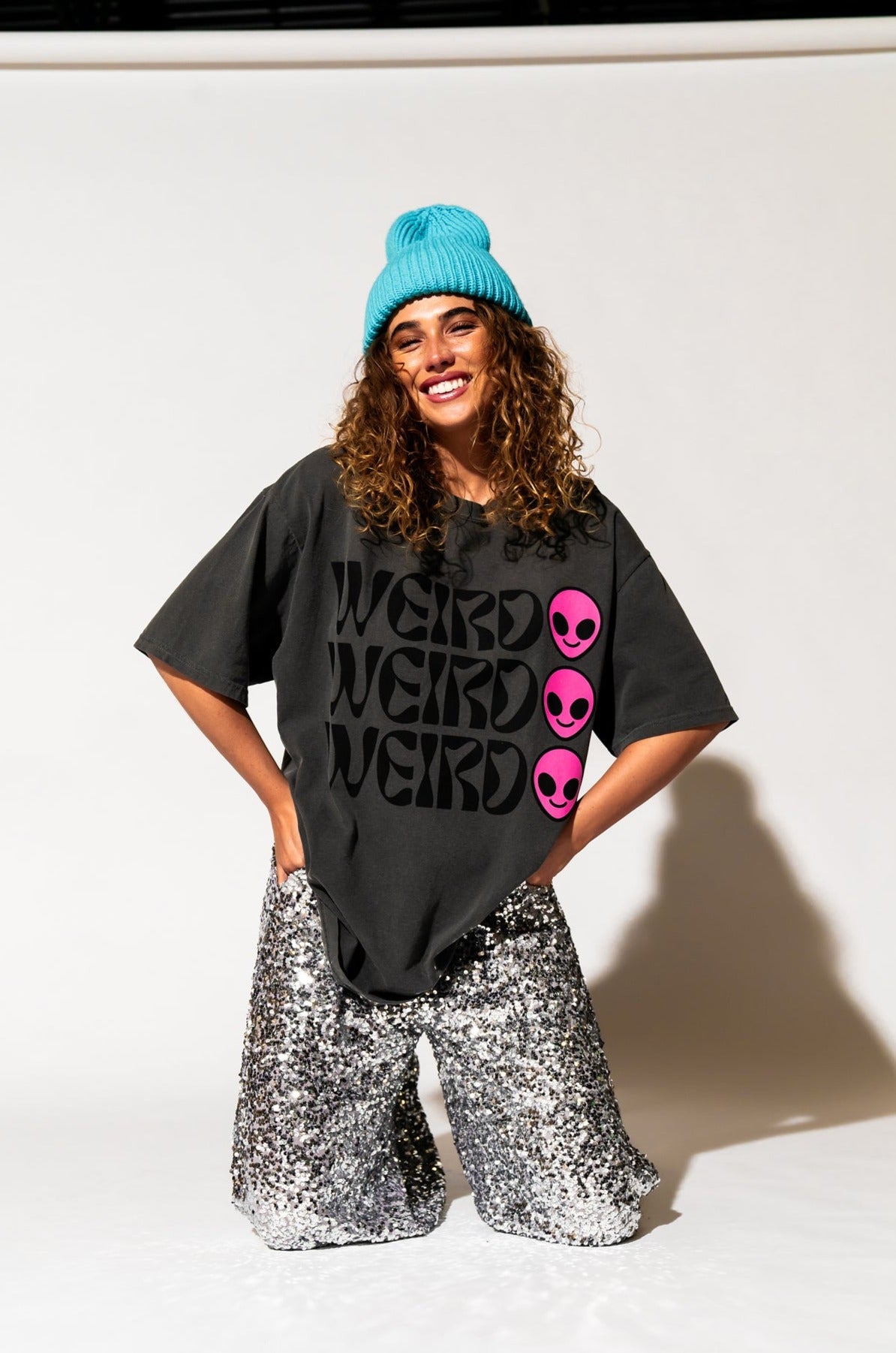 LALA ORIGINAL: Weirdo Alien Tee in Charcoal + Pink - Dressed in Lala