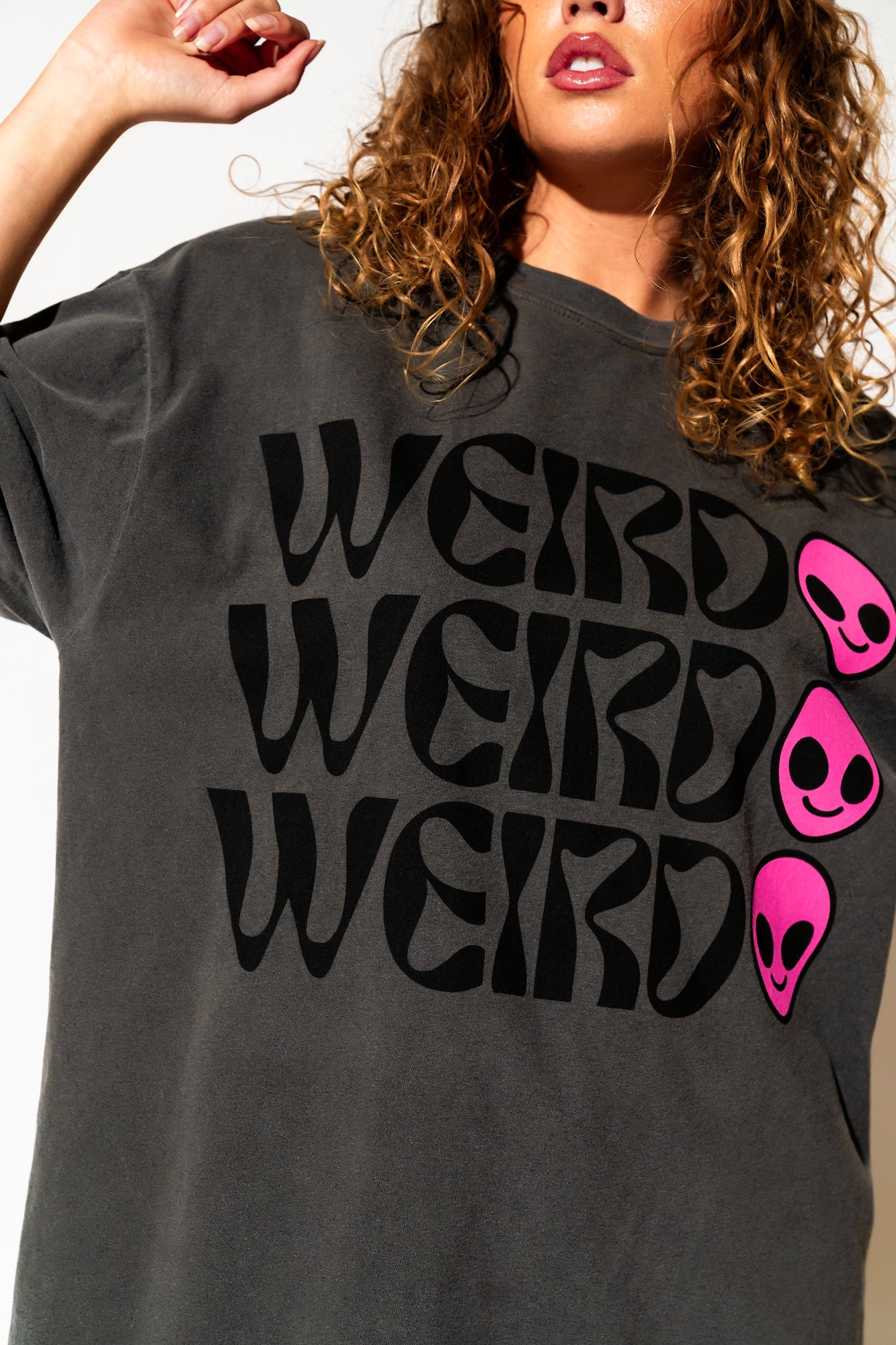 LALA ORIGINAL: Weirdo Alien Tee in Charcoal + Pink - Dressed in Lala