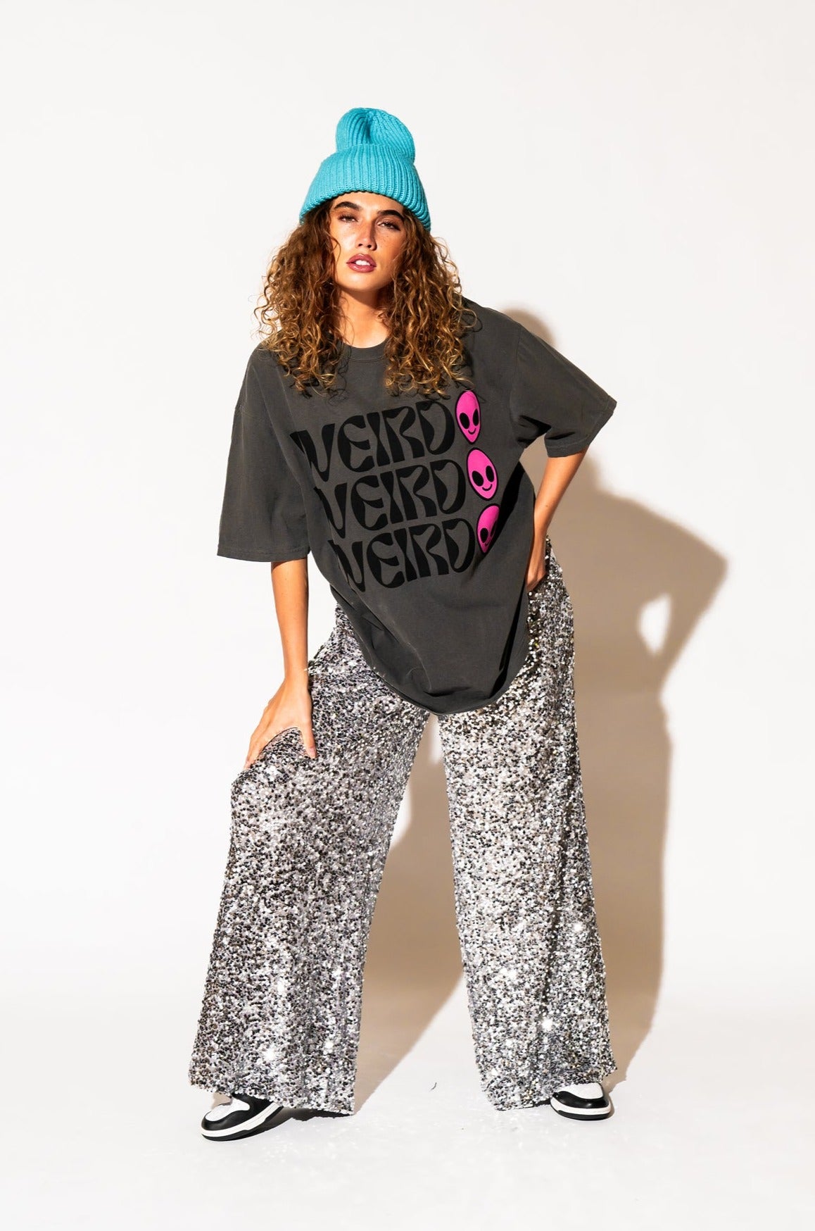 LALA ORIGINAL: Weirdo Alien Tee in Charcoal + Pink - Dressed in Lala