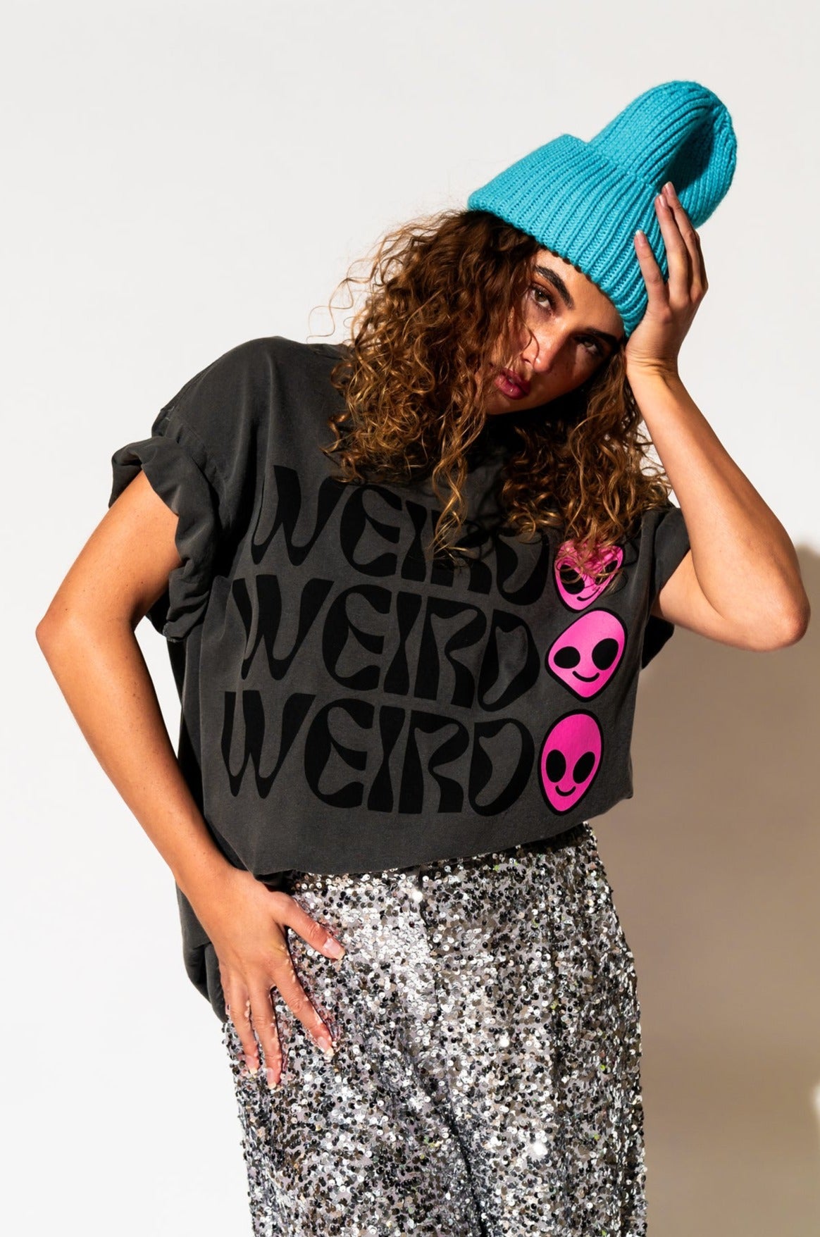 LALA ORIGINAL: Weirdo Alien Tee in Charcoal + Pink - Dressed in Lala