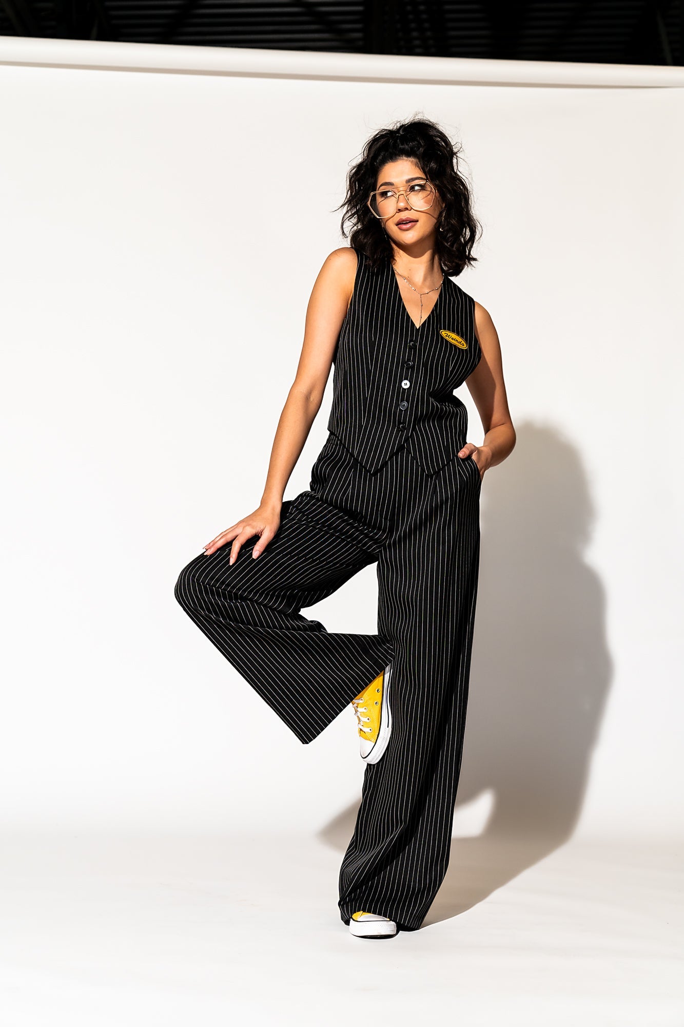 LALA ORIGINAL: Weirdo Waistcoat in Black Pinstripe - Dressed in Lala