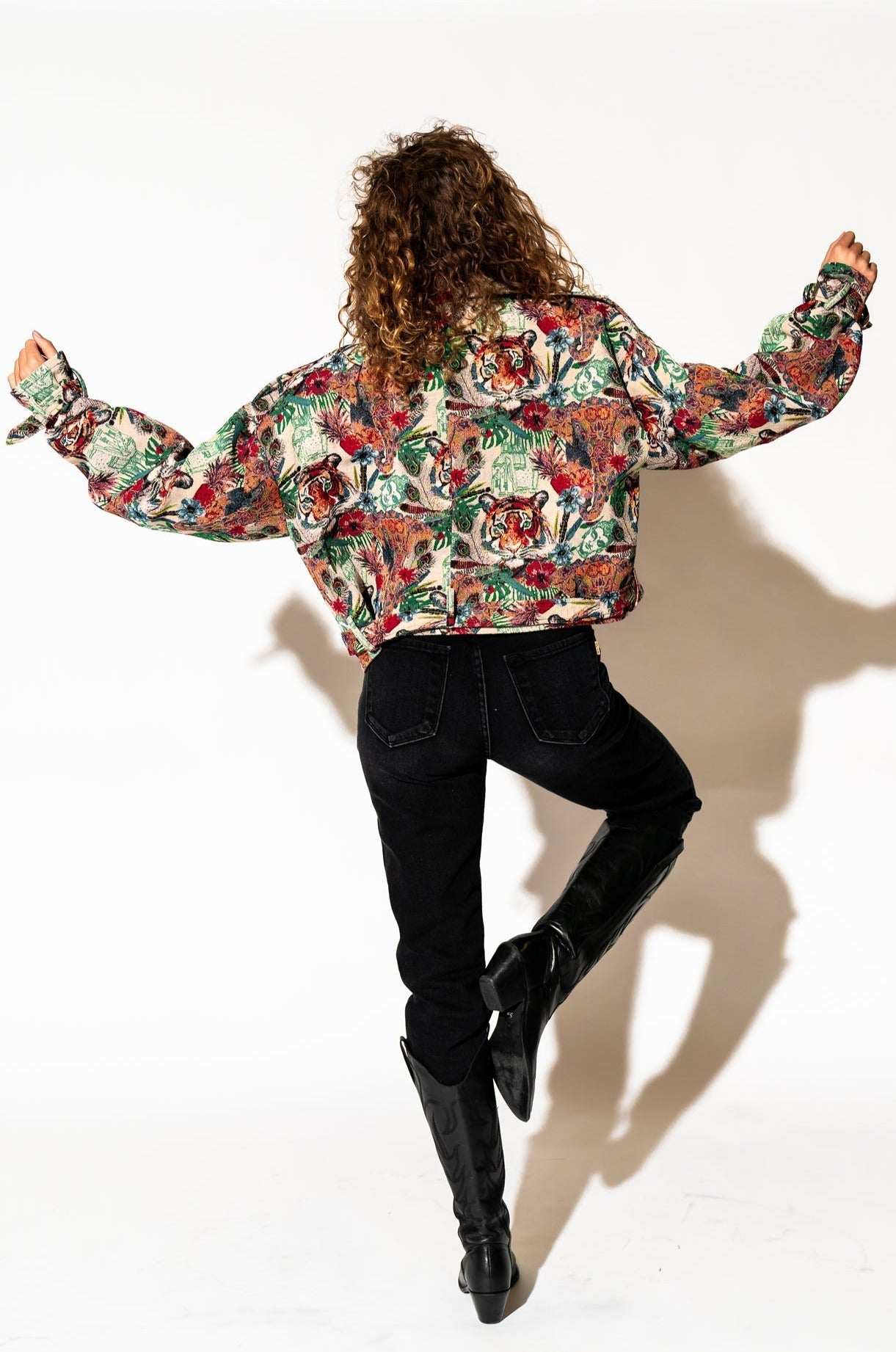 LALA ORIGINAL: Wild Soul Tiger Jacquard Moto Jacket - Dressed in Lala