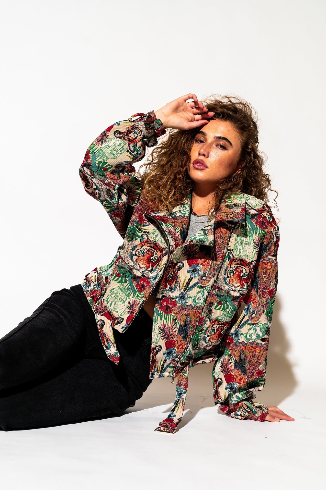 LALA ORIGINAL: Wild Soul Tiger Jacquard Moto Jacket - Dressed in Lala