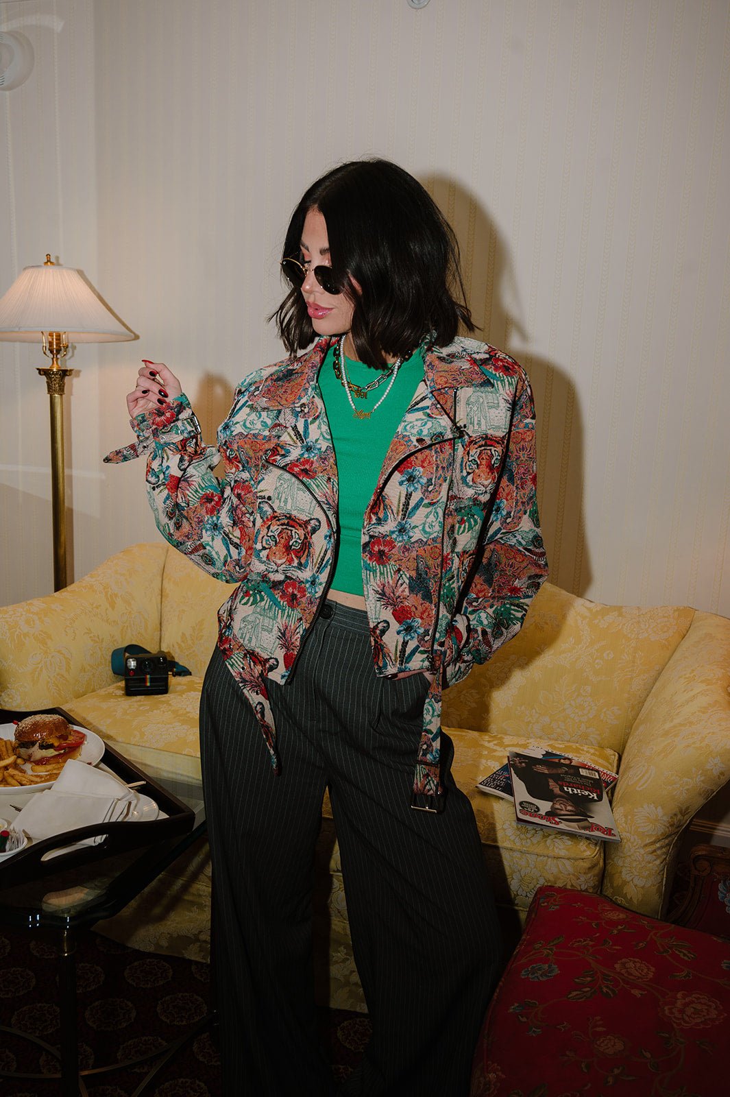 LALA ORIGINAL: Wild Soul Tiger Jacquard Moto Jacket - Dressed in Lala