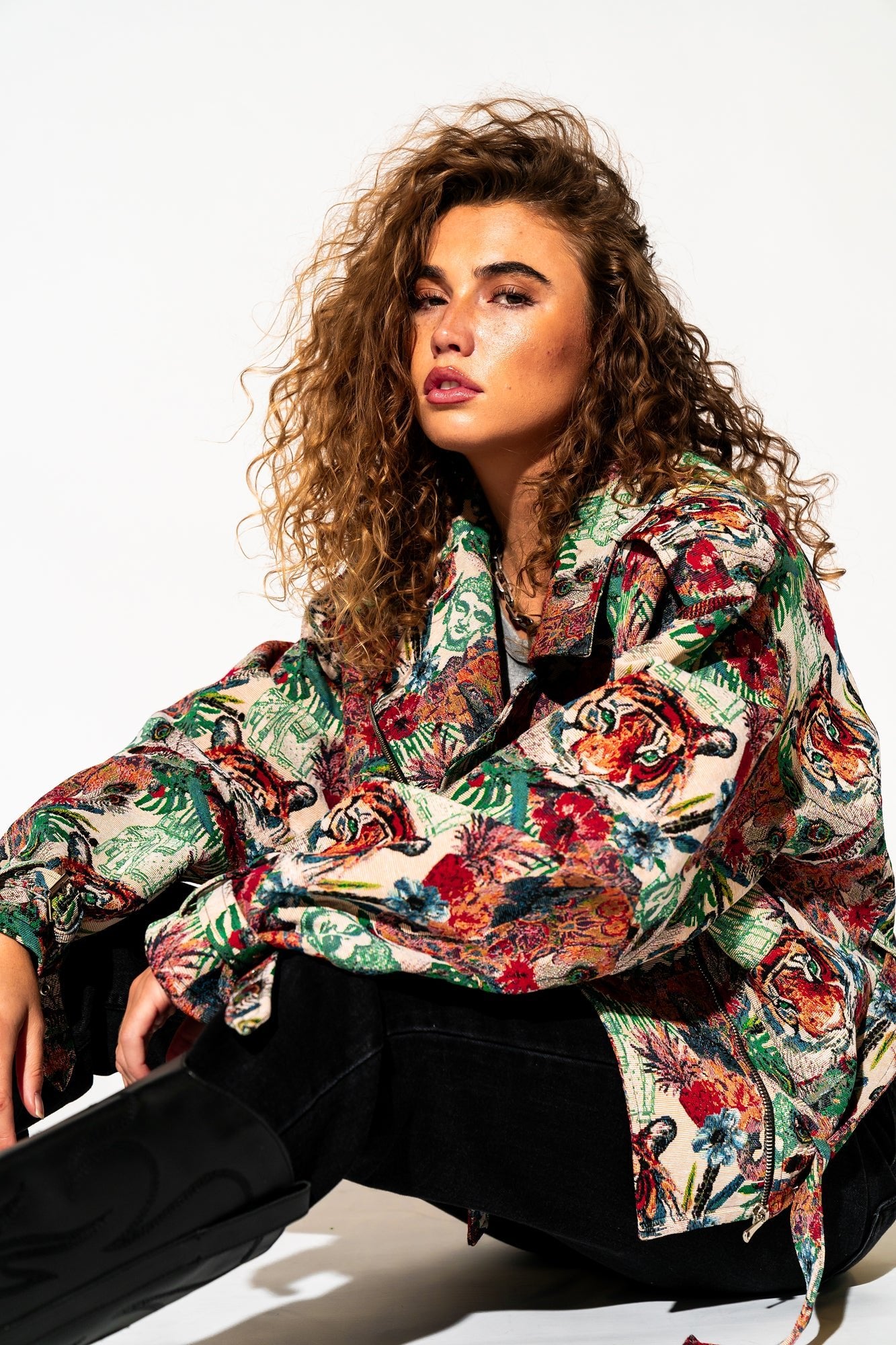 LALA ORIGINAL: Wild Soul Tiger Jacquard Moto Jacket - Dressed in Lala