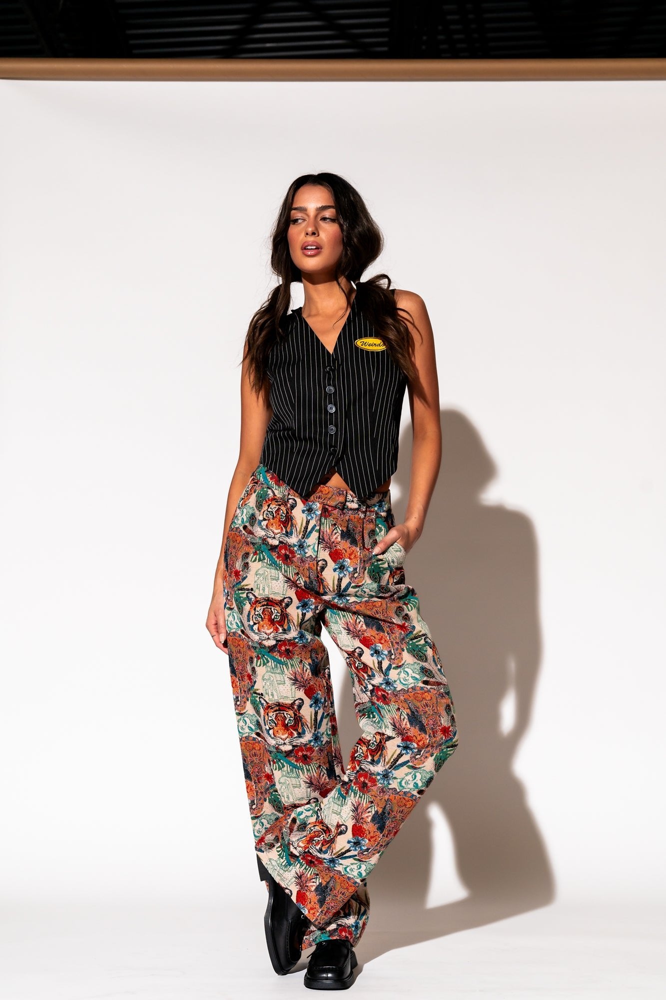 LALA ORIGINAL: Wild Soul Tiger Jacquard Trousers - Dressed in Lala
