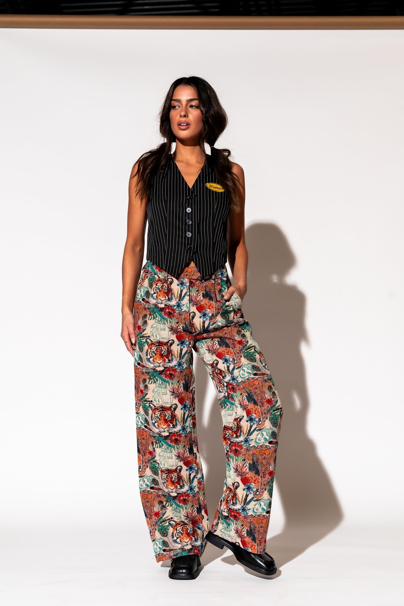 LALA ORIGINAL: Wild Soul Tiger Jacquard Trousers - Dressed in Lala