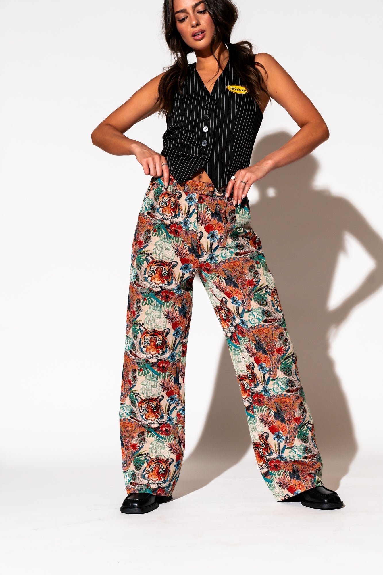LALA ORIGINAL: Wild Soul Tiger Jacquard Trousers - Dressed in Lala