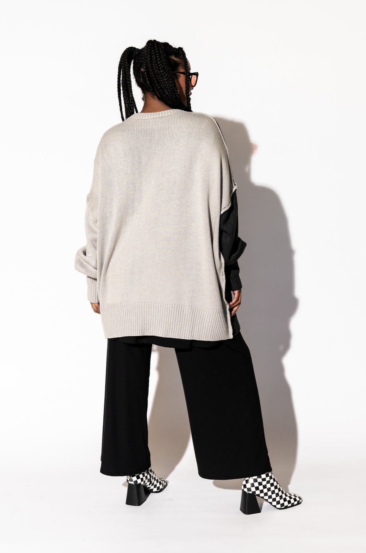 LALA ORIGINAL: Yin Yang Gang Oversized Knit in Shades of Grey - Dressed in Lala