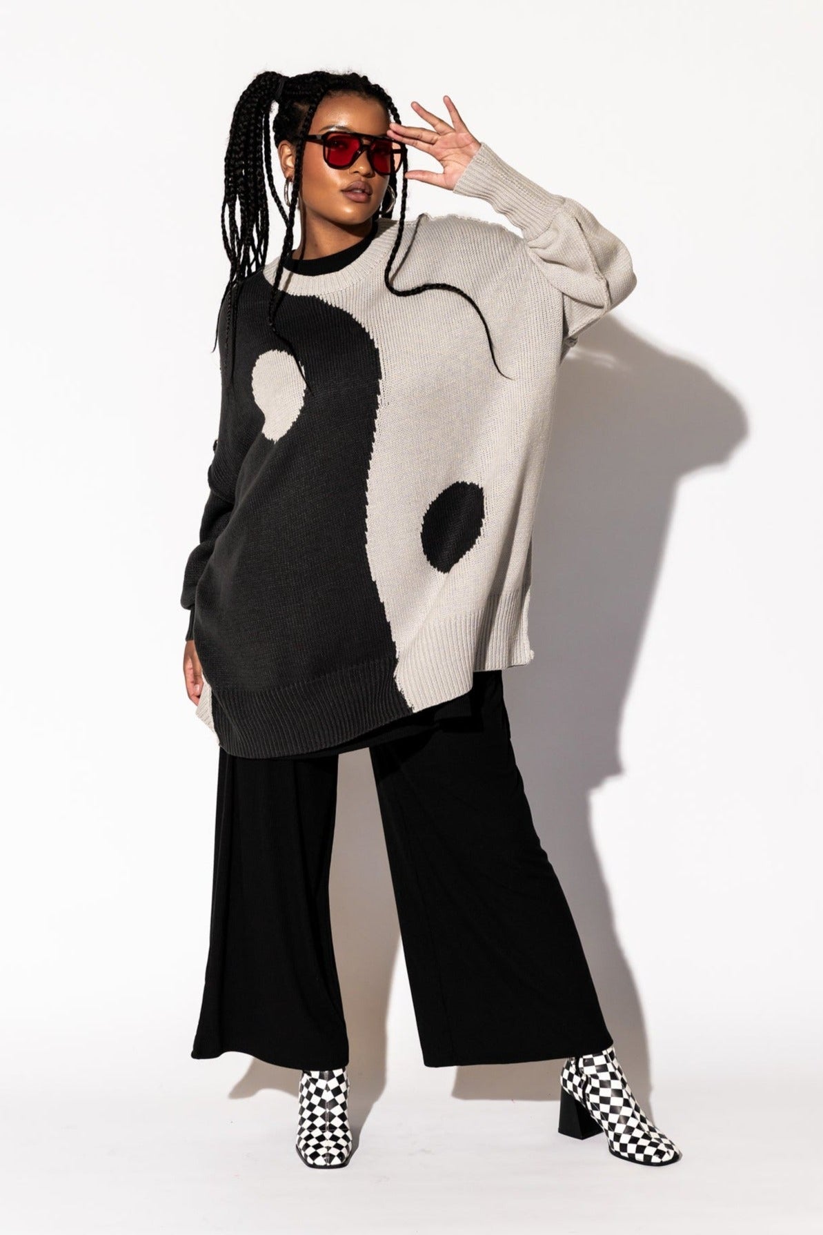 Yin Yang Gang Oversized Knit in Shades of Grey – Dressed in Lala
