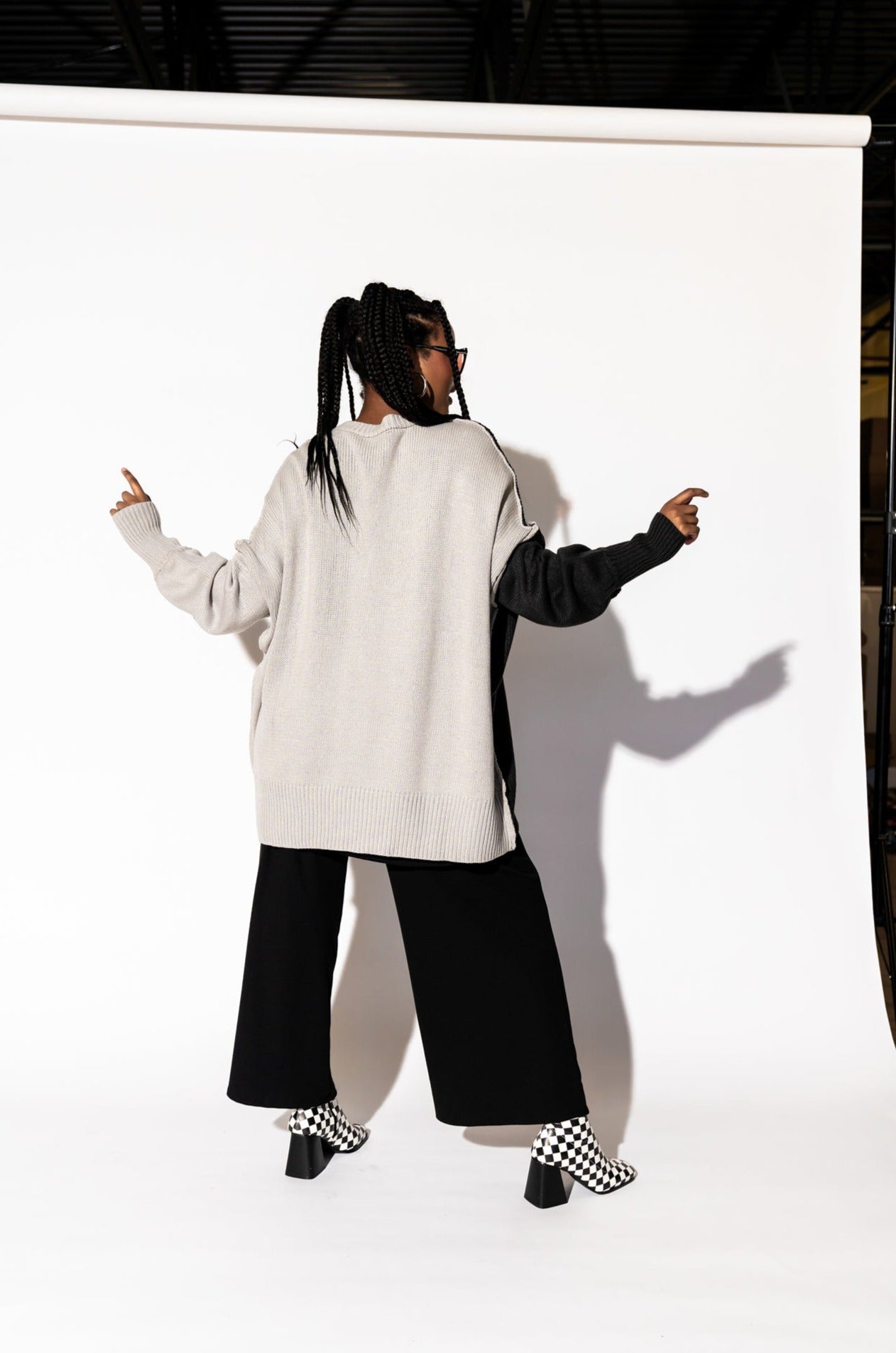 LALA ORIGINAL: Yin Yang Gang Oversized Knit in Shades of Grey - Dressed in Lala