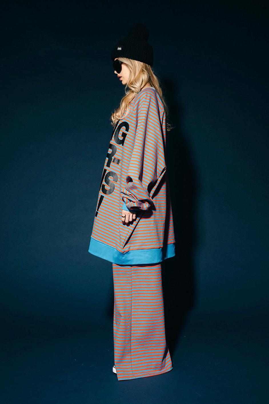 Being Yourself Is Cool Ultra Mega Striped Oversized Pullover in Blue + Orange