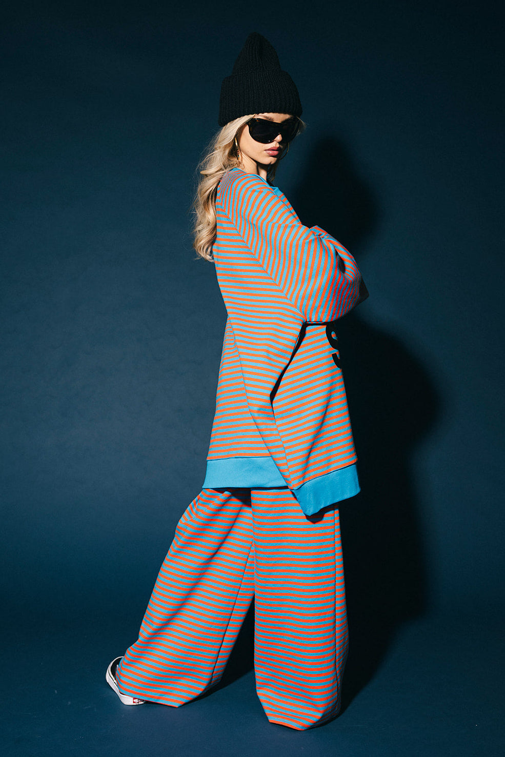 Do No Harm Striped Wide Leg Pants in Blue + Orange