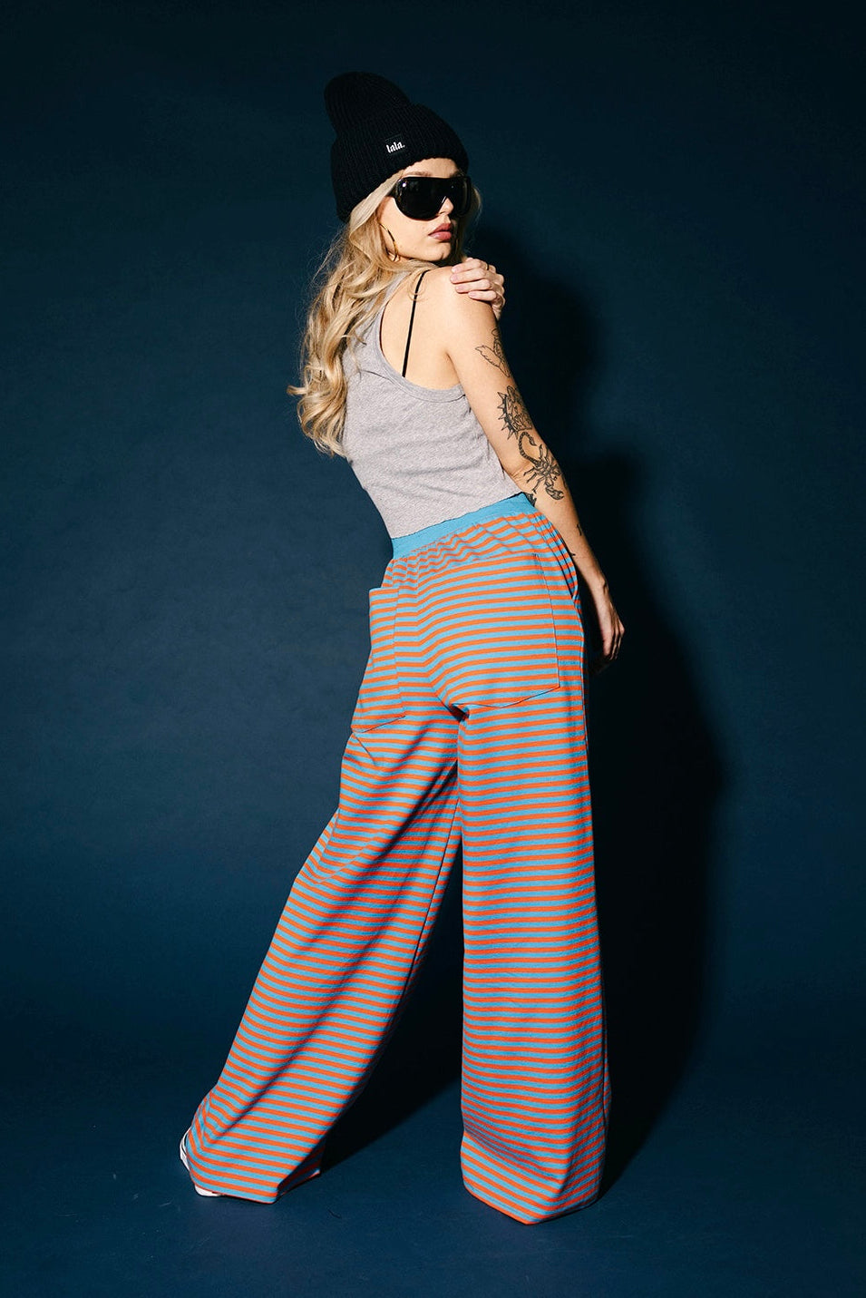 Do No Harm Striped Wide Leg Pants in Blue + Orange