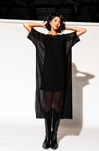 Karma Oversized Mesh Dress + Slip in Black