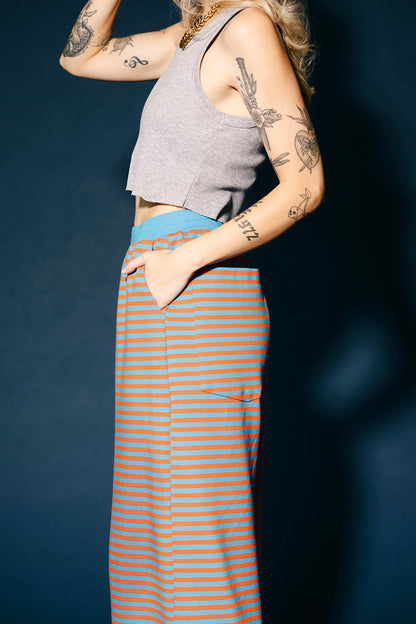 Do No Harm Striped Wide Leg Pants in Blue + Orange