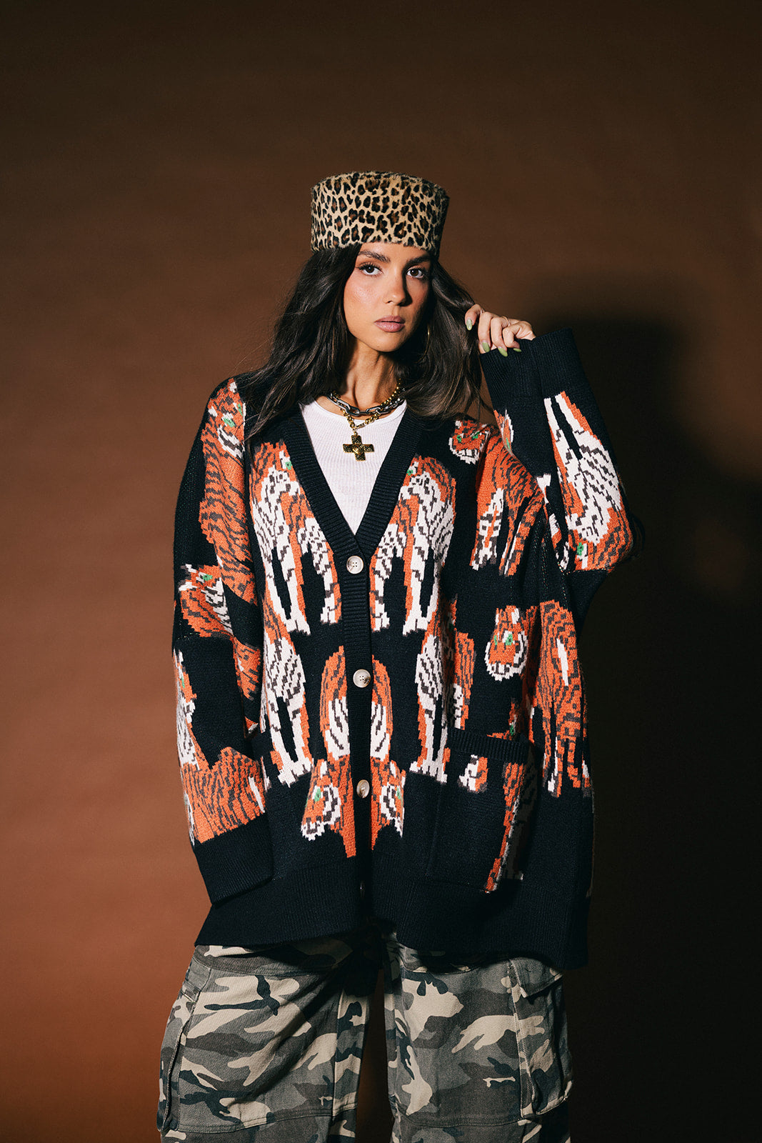 Tiger Tales Oversized Cardigan in Black