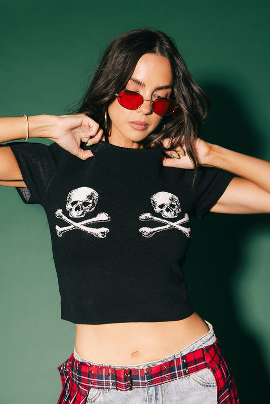 Double Trouble Skull Knit Baby Tee