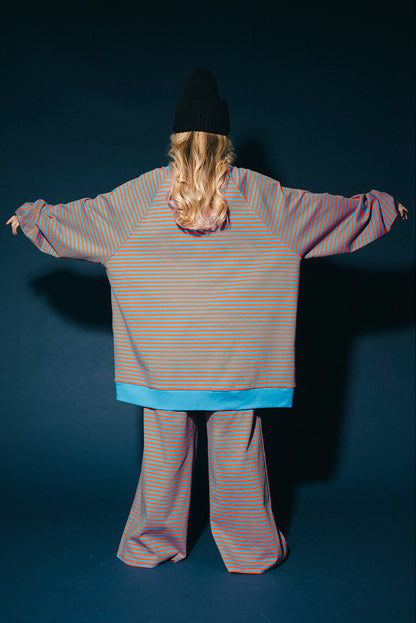 Being Yourself Is Cool Ultra Mega Striped Oversized Pullover in Blue + Orange