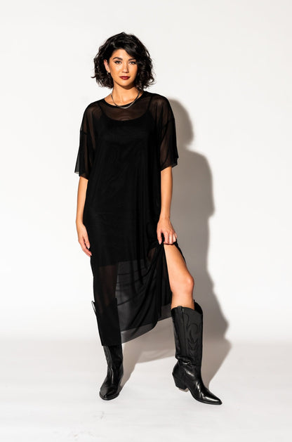 Karma Oversized Mesh Dress + Slip in Black