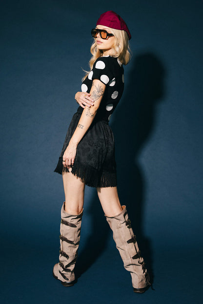 I Love Your Aura Fringe Boxer Shorts in Black Jacquard