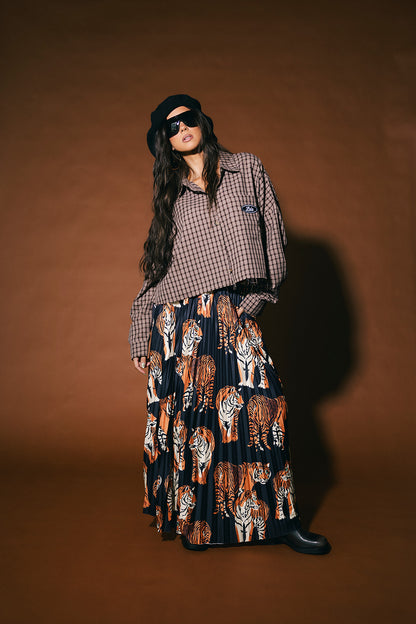 Meant to Be Boxy Cropped Button Up in Brown Plaid