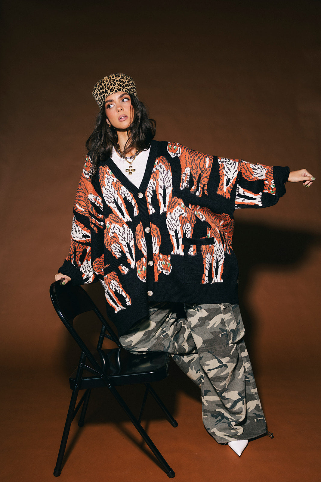 Tiger Tales Oversized Cardigan in Black
