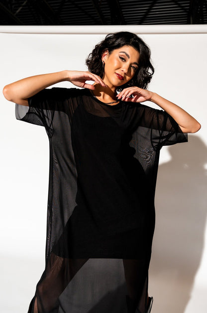 Karma Oversized Mesh Dress + Slip in Black