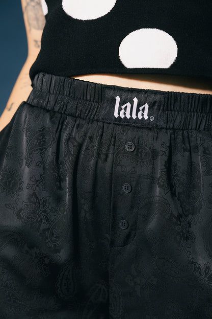 I Love Your Aura Fringe Boxer Shorts in Black Jacquard