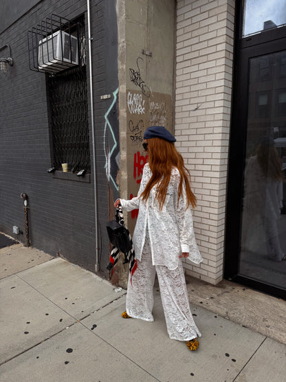Soul Searching Ultra Oversized Button Up in White Love Hangover Lace