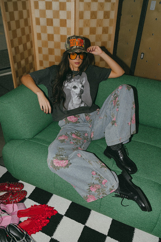 90s Throwback Floral Wide Leg Denim - Dressed in Lala