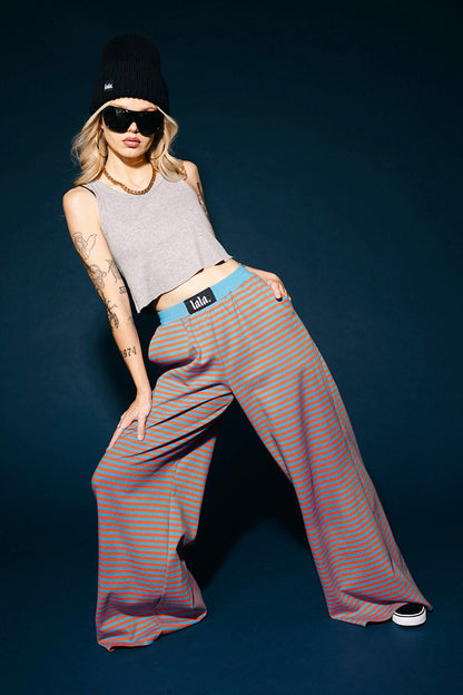 Do No Harm Striped Wide Leg Pants in Blue + Orange
