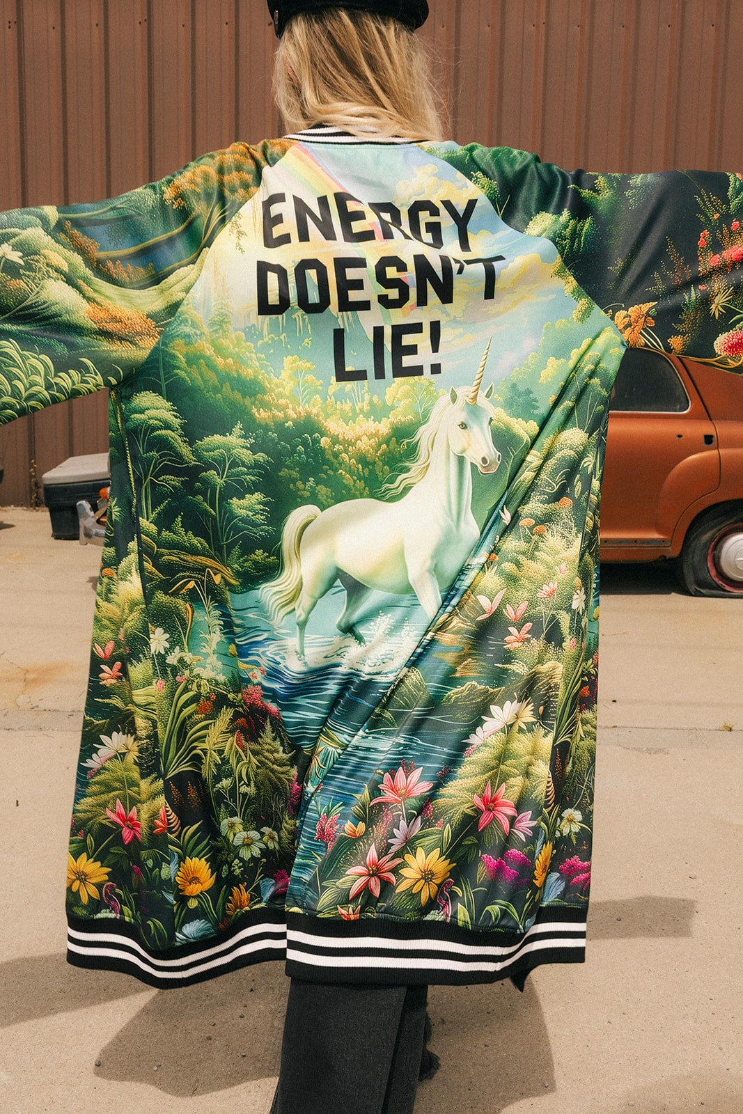 Energy Doesn't Lie Zip-Up Kimono Bomber