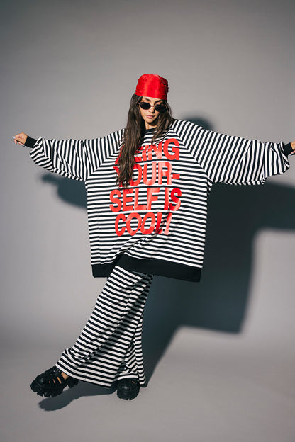 Being Yourself Is Cool Ultra Mega Striped Oversized Pullover
