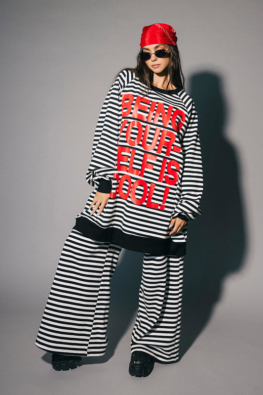Being Yourself Is Cool Ultra Mega Striped Oversized Pullover