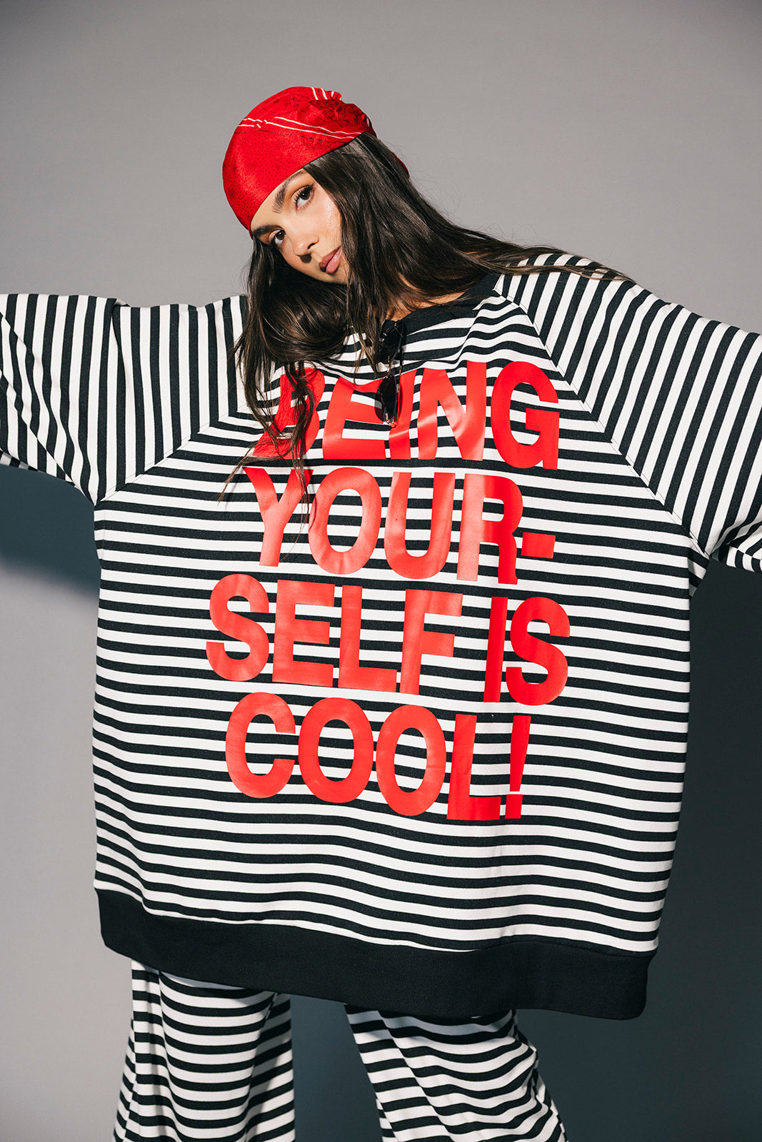 Being Yourself Is Cool Ultra Mega Striped Oversized Pullover