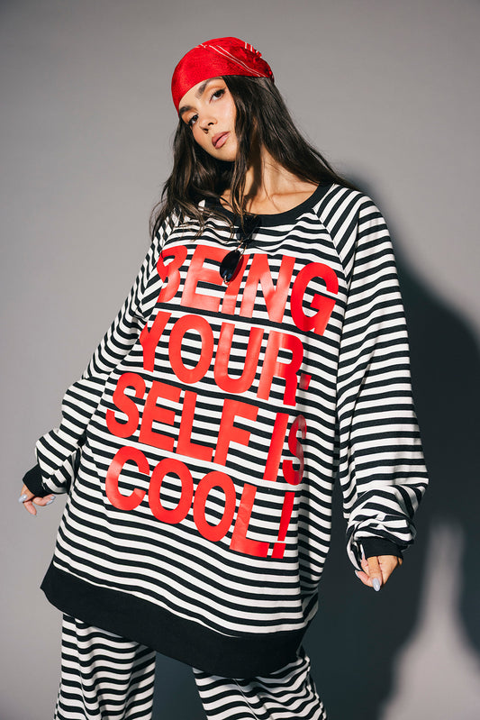 Being Yourself Is Cool Ultra Mega Striped Oversized Pullover