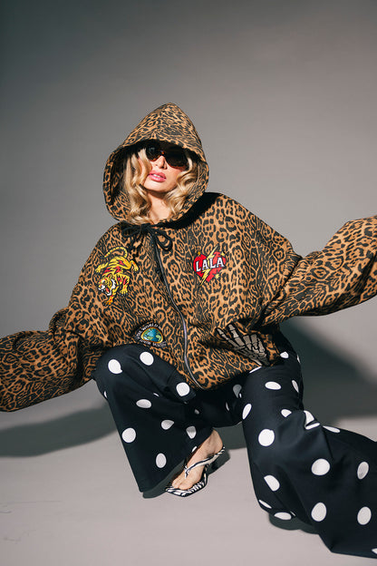 Rebel Heart Dark Leopard Patched Zip Up Hoodie