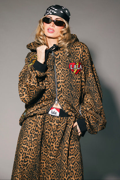 Rebel Heart Dark Leopard Patched Zip Up Hoodie
