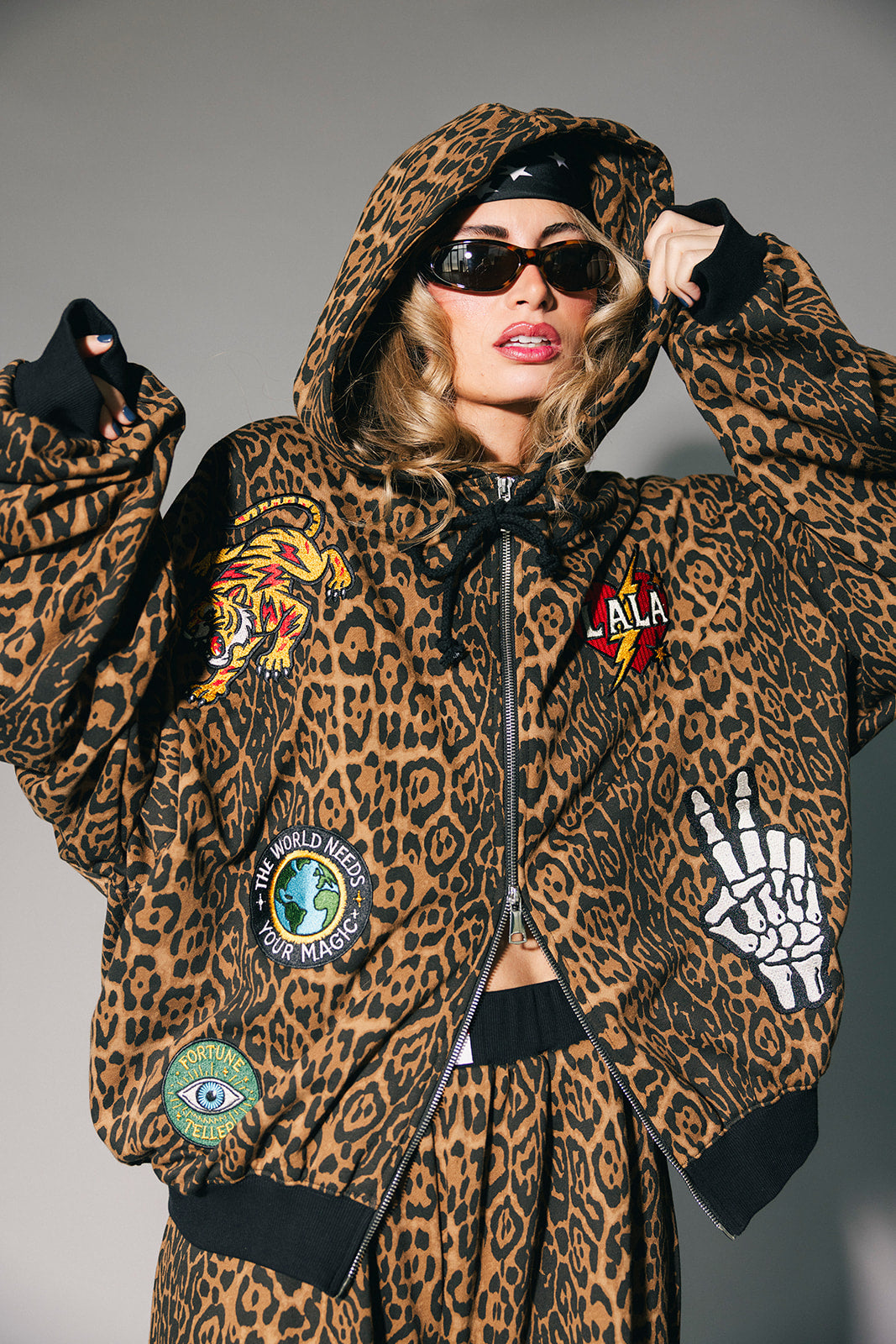 Rebel Heart Dark Leopard Patched Zip Up Hoodie