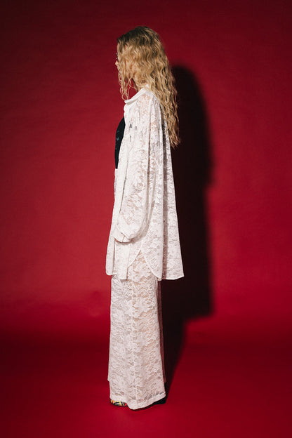 Soul Searching Ultra Oversized Button Up in White Love Hangover Lace