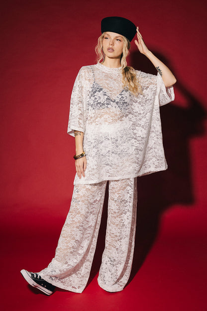 Love Hangover Oversized Lace Tee in White