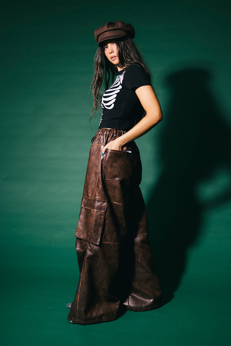 You Don't Own Me Ultra Wide Leg Cargo Pants in Distressed Vegan Leather