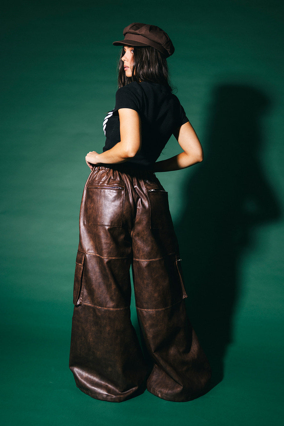 You Don't Own Me Ultra Wide Leg Cargo Pants in Distressed Vegan Leather