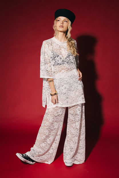 Love Hangover Oversized Lace Tee in White