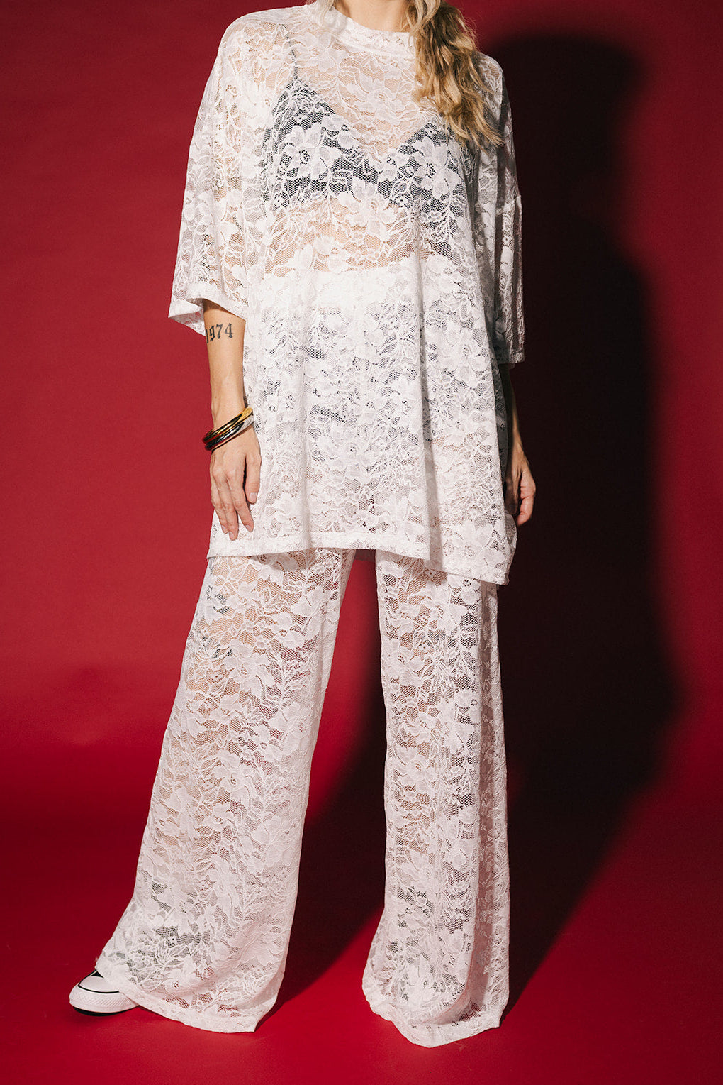 Love Hangover Wide Leg Lace Pants in White