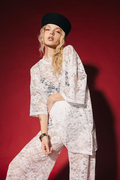 Love Hangover Oversized Lace Tee in White