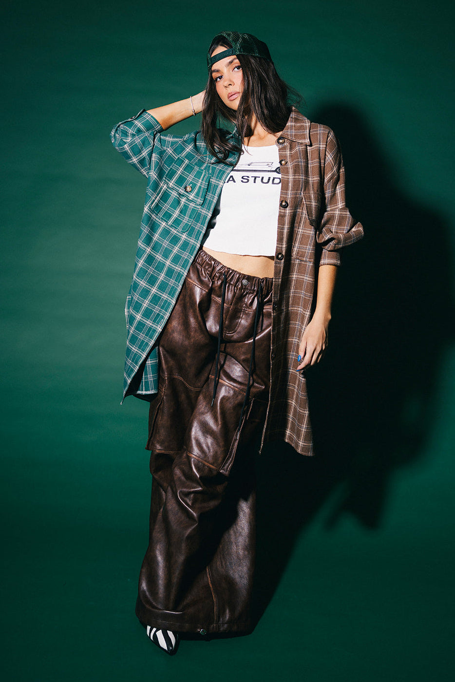 Zuri Oversized Grunge Half + Half Flannel in Cabin Fever