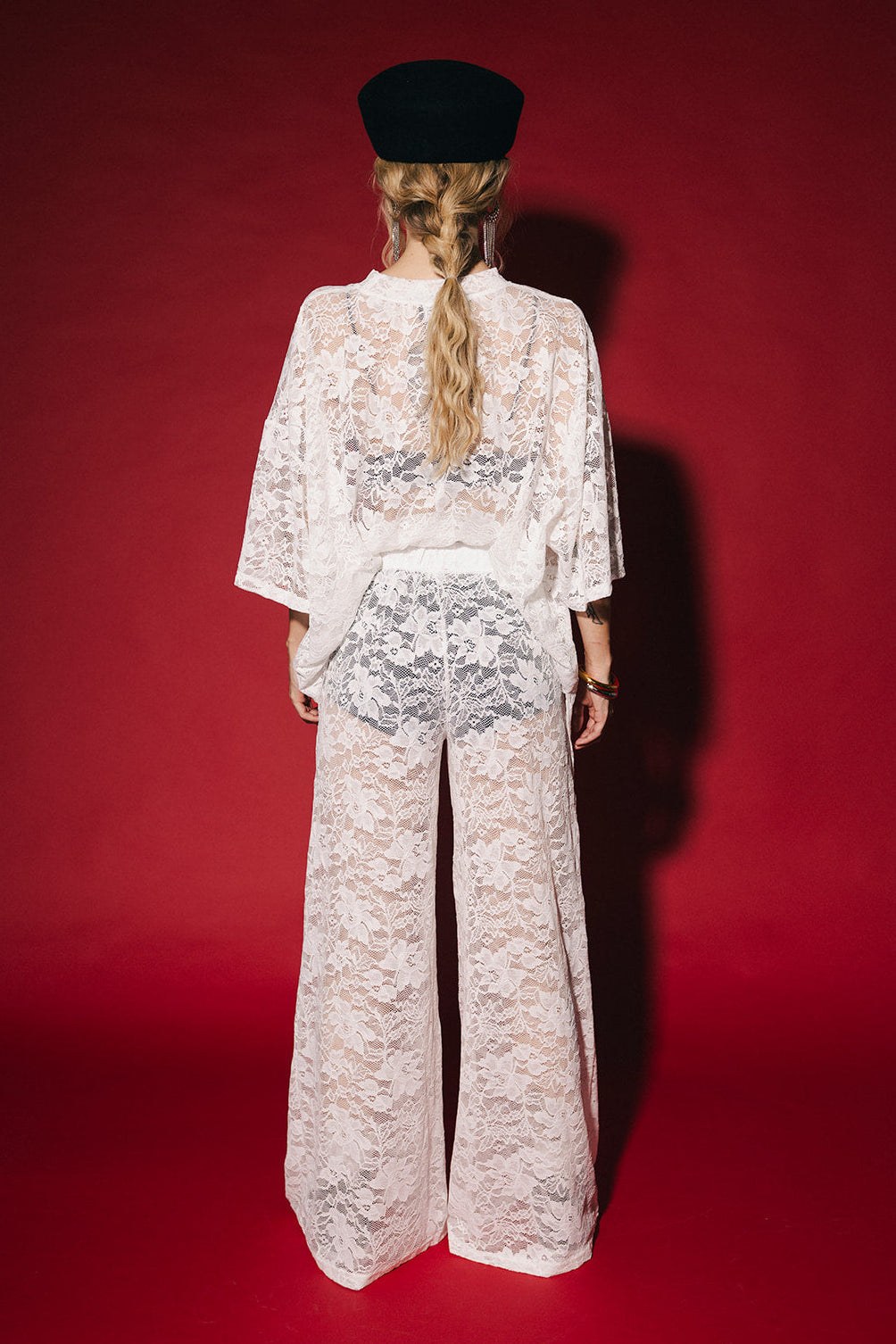 Love Hangover Wide Leg Lace Pants in White
